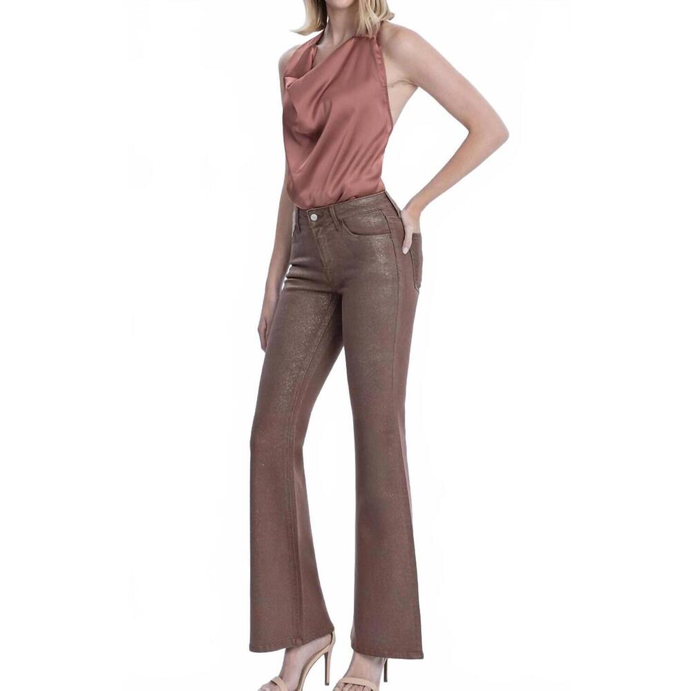 NEW VERVET BY FLYING MONKEY alison mid-rise glitter jean in coco gold - Picture 4 of 8